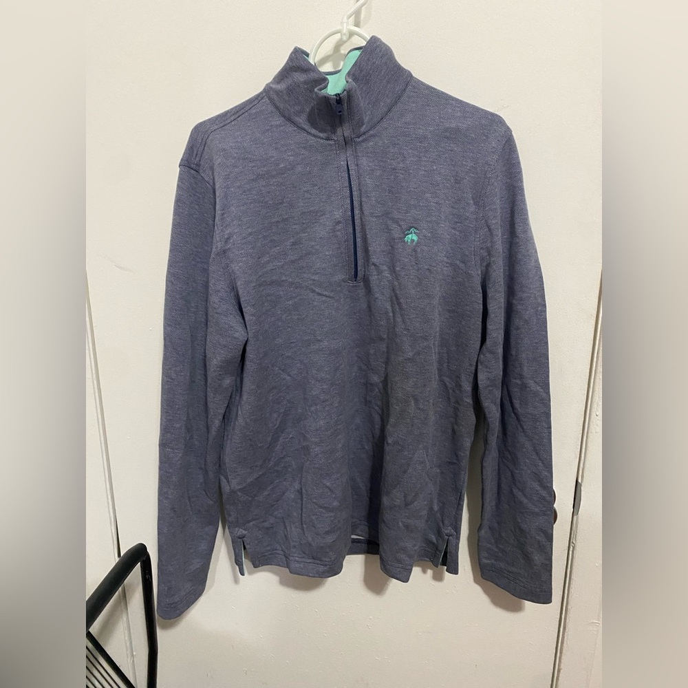 Brooks Brothers Navy Quarter-Zip Pullover with Teal Logo